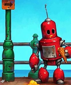Aesthetic Red Robot paint by numbers