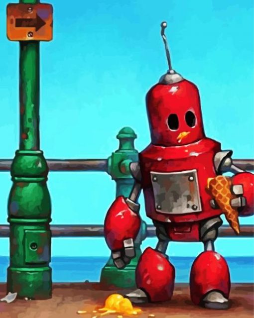 Aesthetic Red Robot paint by numbers