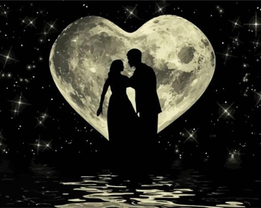Romantic Couple And Moon Heart paint by numbers