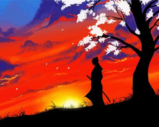 Samurai Silhouette At Sunset paint by numbers