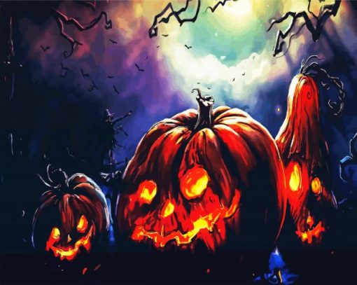 Scary Pumpkins At Night paint by numbers