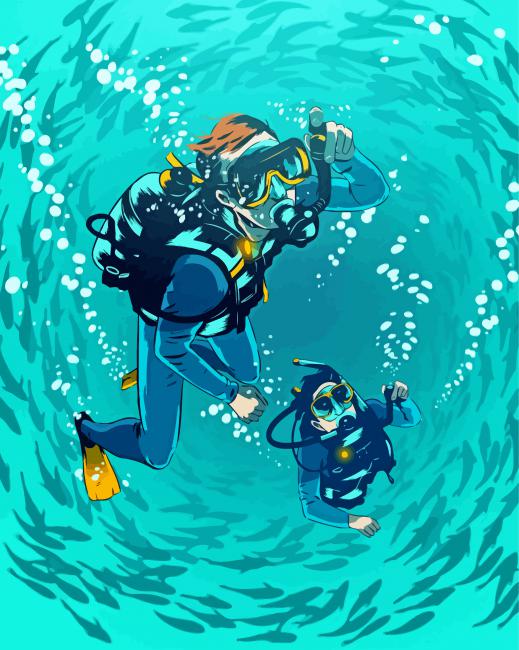 Scuba Diver Underwater paint by numbers