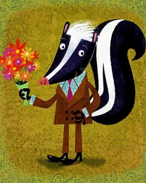 Skunk Holding Flowers paint by numbers