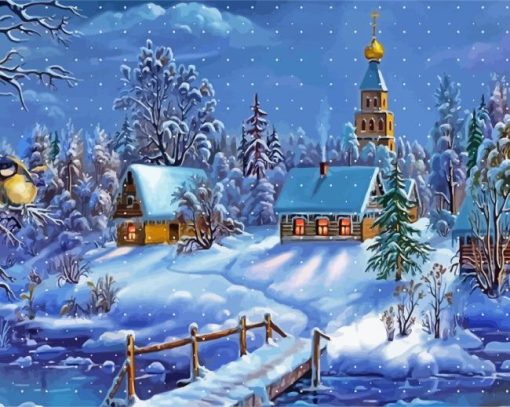 Snowy Winter At Night paint by numbers