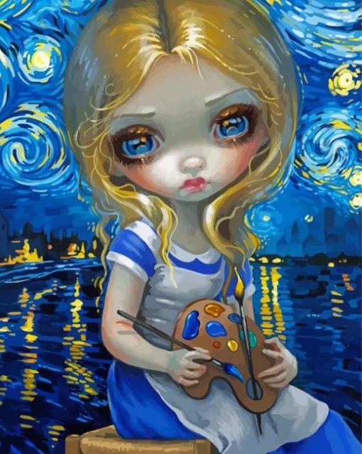 Starry Night Strangeling Girl paint by numbers