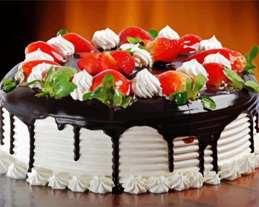 Sweet Cake With Strawberries paint by numbers