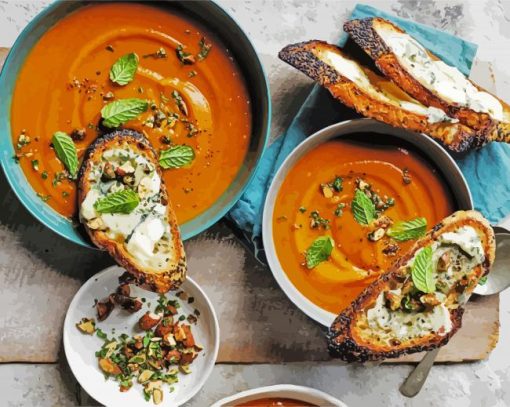 Sweet Potato Soup And Blue Cheese Toast paint by numbers