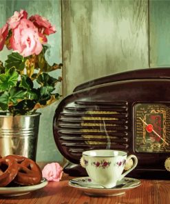 Vintage Radio And Coffee paint by numbers