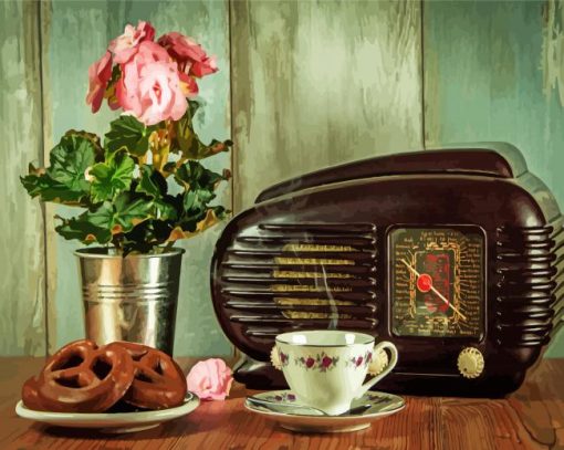 Vintage Radio And Coffee paint by numbers