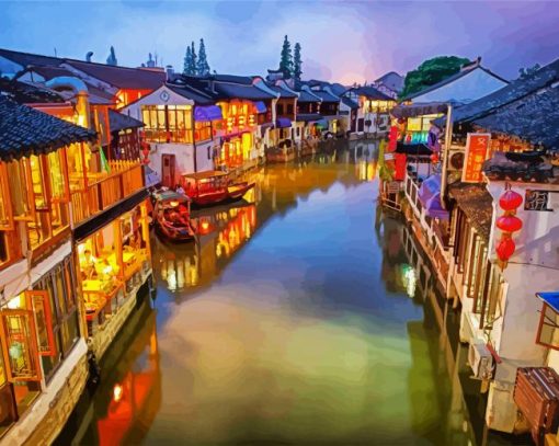 Zhouzhuang Water Town Night paint by numbers