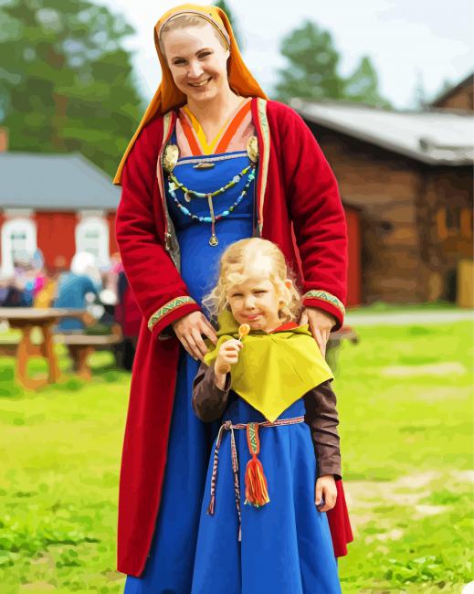 Anglo Saxon Woman With Her Daughter paint by numbers