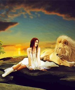 Aesthetic Girl With Lion paint by numbers