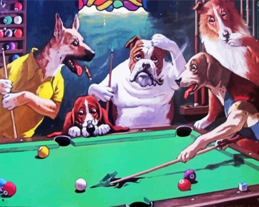 Aesthetics Dogs Playing Pool paint by numbers