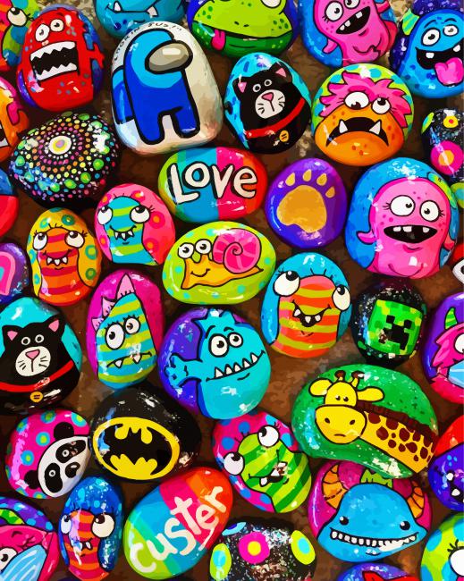Cartoons Painted Rocks paint by numbers