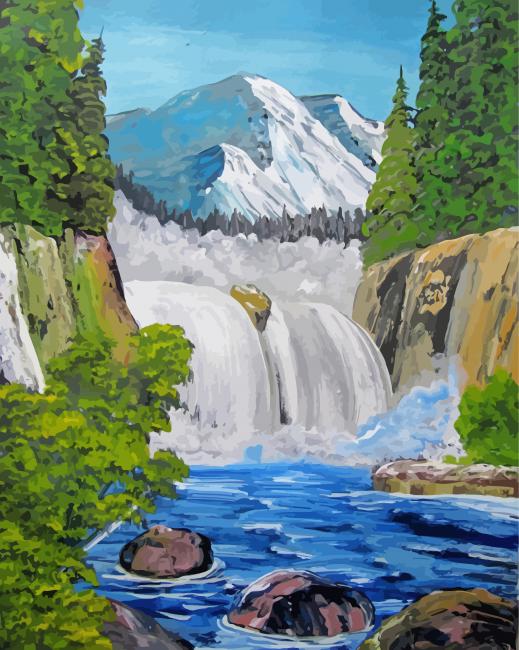 Alaskan Waterfall Bob Ross Art Paint By Numbers - Canvas Paint by numbers