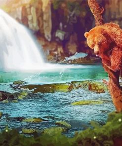 Bear Animal And Waterfall paint by numbers