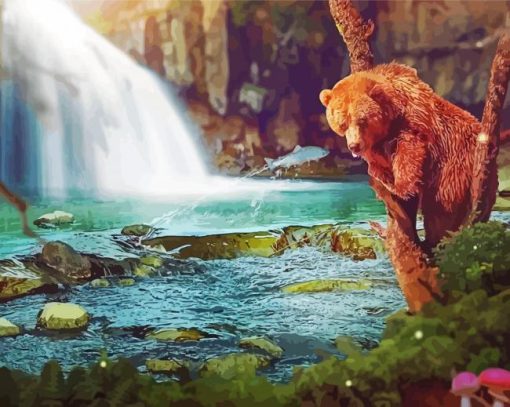 Bear Animal And Waterfall paint by numbers