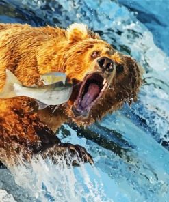 Bear Catching Fish paint by numbers