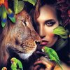 Beautiful Girl With Lion paint by numbers