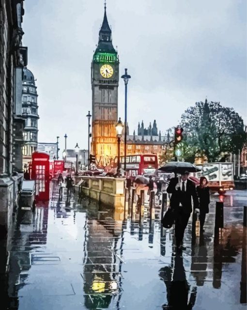 Beautiful London In The Rain paint by numbers