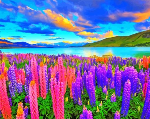 Beautiful Lupines Field Nature paint by numbers