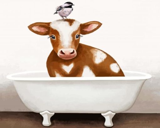 Cute Cow In Bathtub paint by numbers
