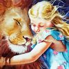 Blond Girl Hugging Lion paint by numbers