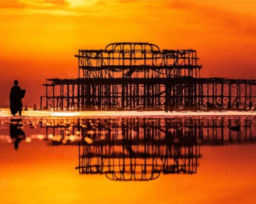 Pier Silhouette Reflection paint by numbers