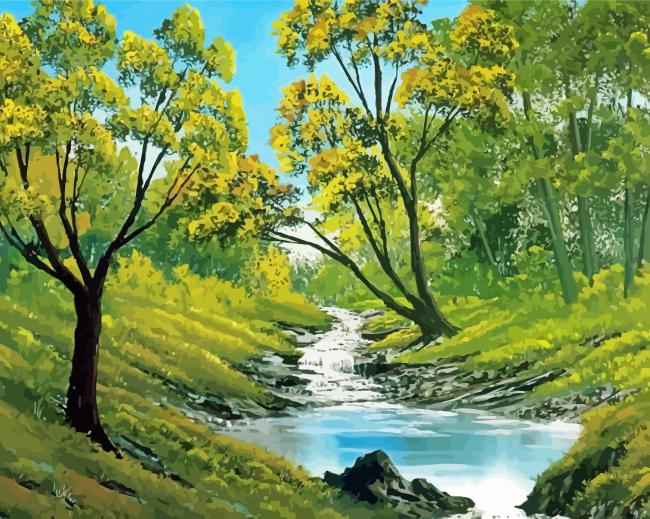 Bubbling Stream Bob Ross Art Paint By Numbers - Canvas Paint by numbers