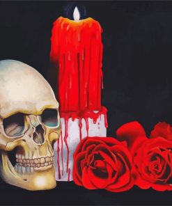 Candle With Roses And Skull paint by numbers
