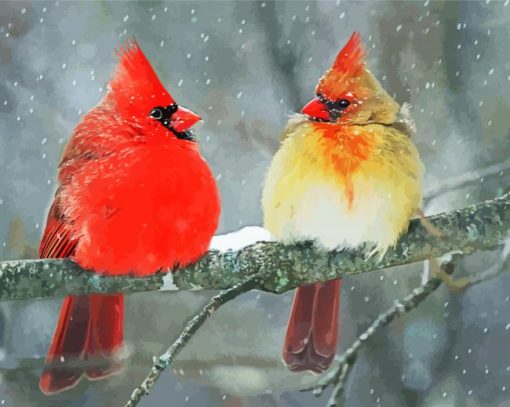 Cardinals Birds In Winter On Branch paint by numbers