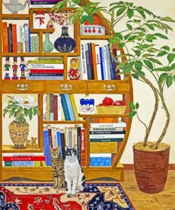 Cats And Book Shelf Paint by numbers