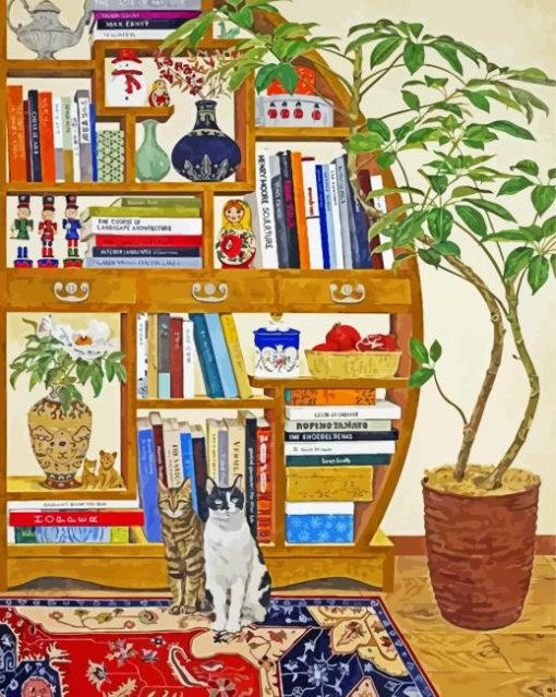 Cats And Book Shelf Paint by numbers