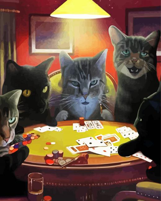 Cats Playing Poker At Night Art paint by numbers