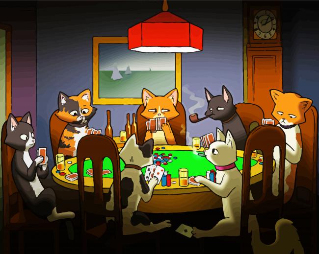 Cats Playing Poker At Night paint by numbers