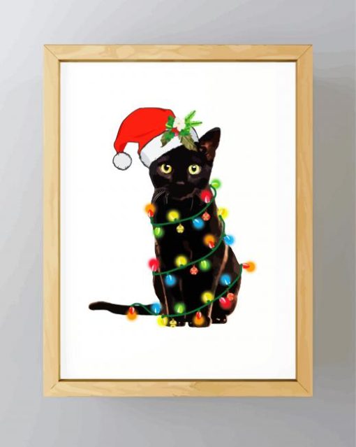 Christmas Black Cat Framed paint by numbers