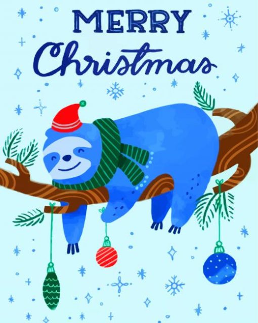 Christmas Blue Sloth paint by numbers
