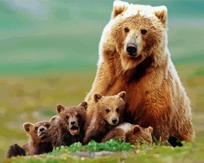 Mama Bear And His Cute Babies paint by numbers