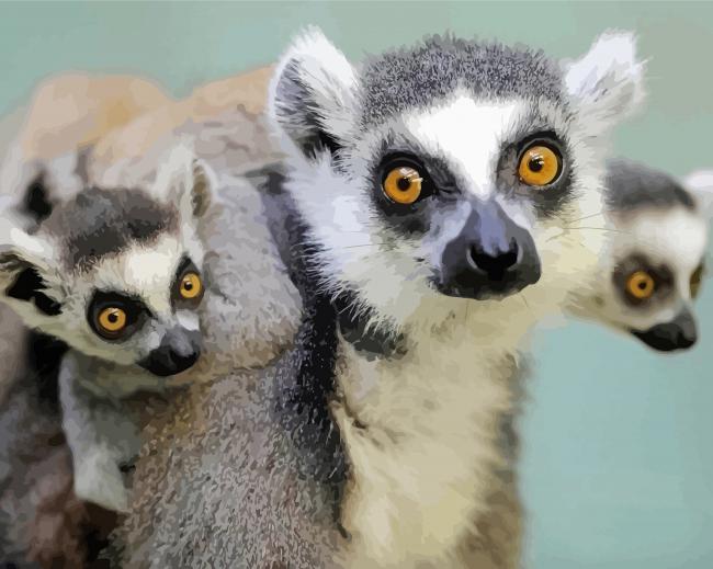 Cute Ring Tailed Lemurs Family paint by numbers