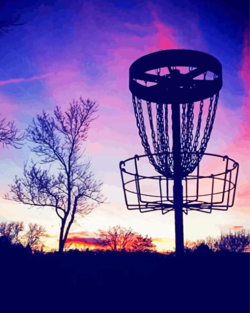 Disc Golf Silhouette At Sunset paint by numbers