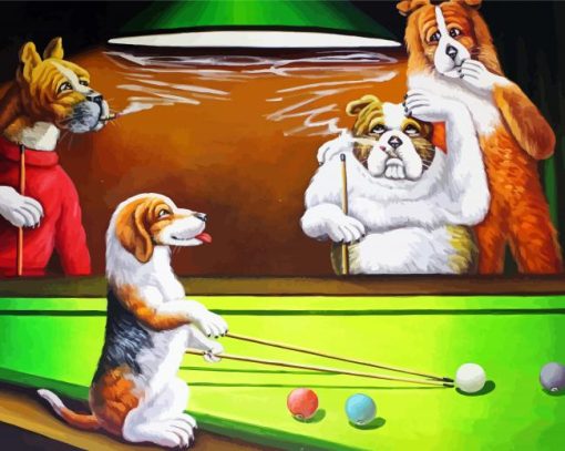 Dogs Playing Pool And Smoking paint by numbers