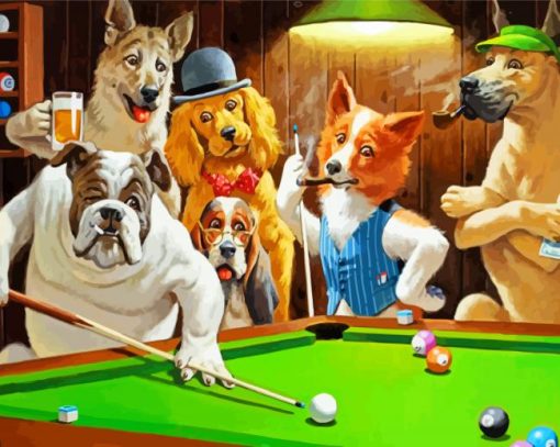 Dogs Playing Pool paint by numbers