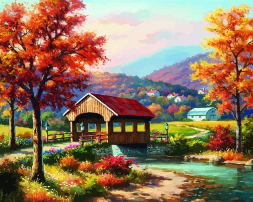 Fall Covered Bridge paint by numbers