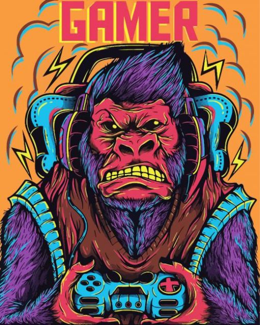 Gamer Monkey Pop Art paint by numbers