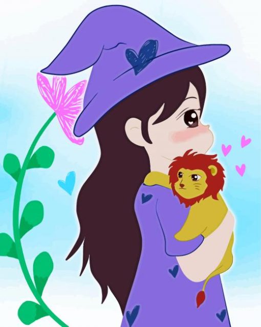 Girl Hugging Her Lion Art paint by numbers