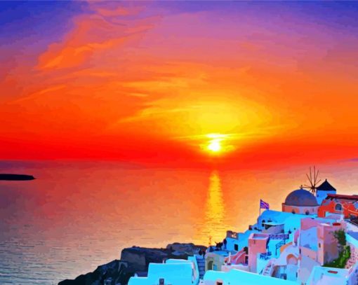 Greek Island At Sunset paint by numbers