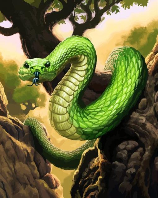 Green Cobra On Tree paint by numbers