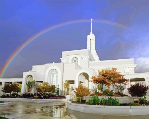 Mount Timpanogos Utah Temple And Rainbow paint by numbers