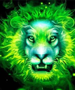 Neon green lion paint by number