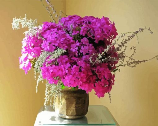 Pink Phlox Flowers Vase paint by numbers